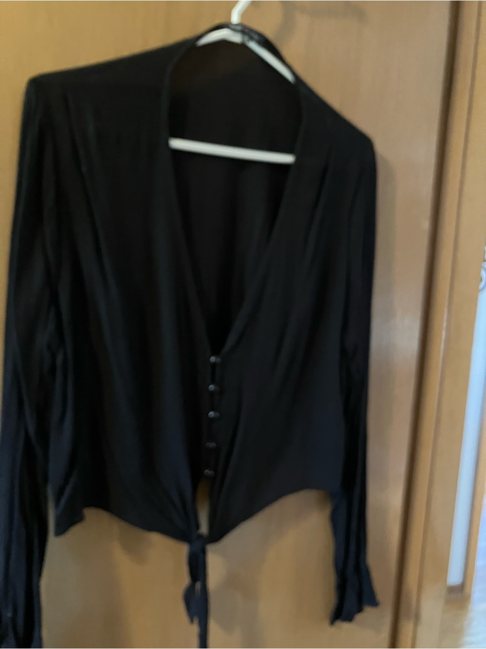 Heart Hips Black Button-Front Tie Hem Top